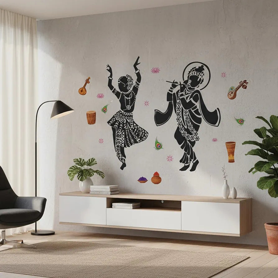 StickMe Lord Radhe Krishna Hindu God Creative Religious Wall Sticker - Self Adhesive Peel & Stick Vinyl Premium Large - 150 x 100 cm