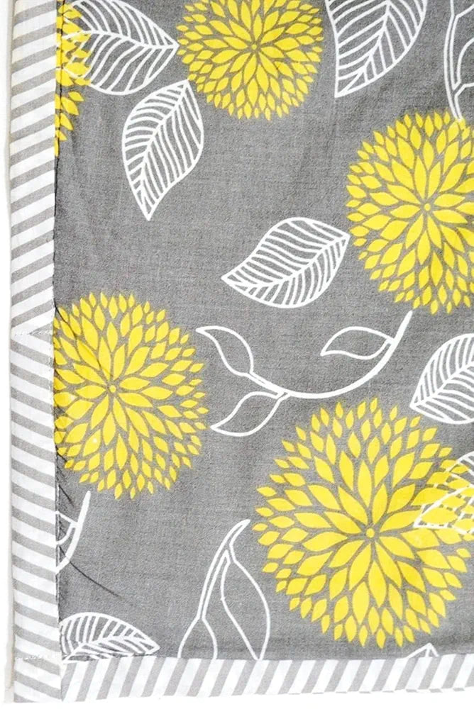 Trance Home Linen 150 GSM Pure Cotton Reversible Dohar Double Bed Size AC Blanket Comforter Soft Light-Weight Bed Blanket Colour Grey Yellow Abstract