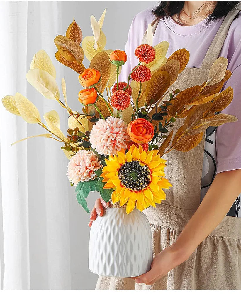 Ceramic Vase And Hand Made Artificial Flowers Bouquet Vase1 Orange