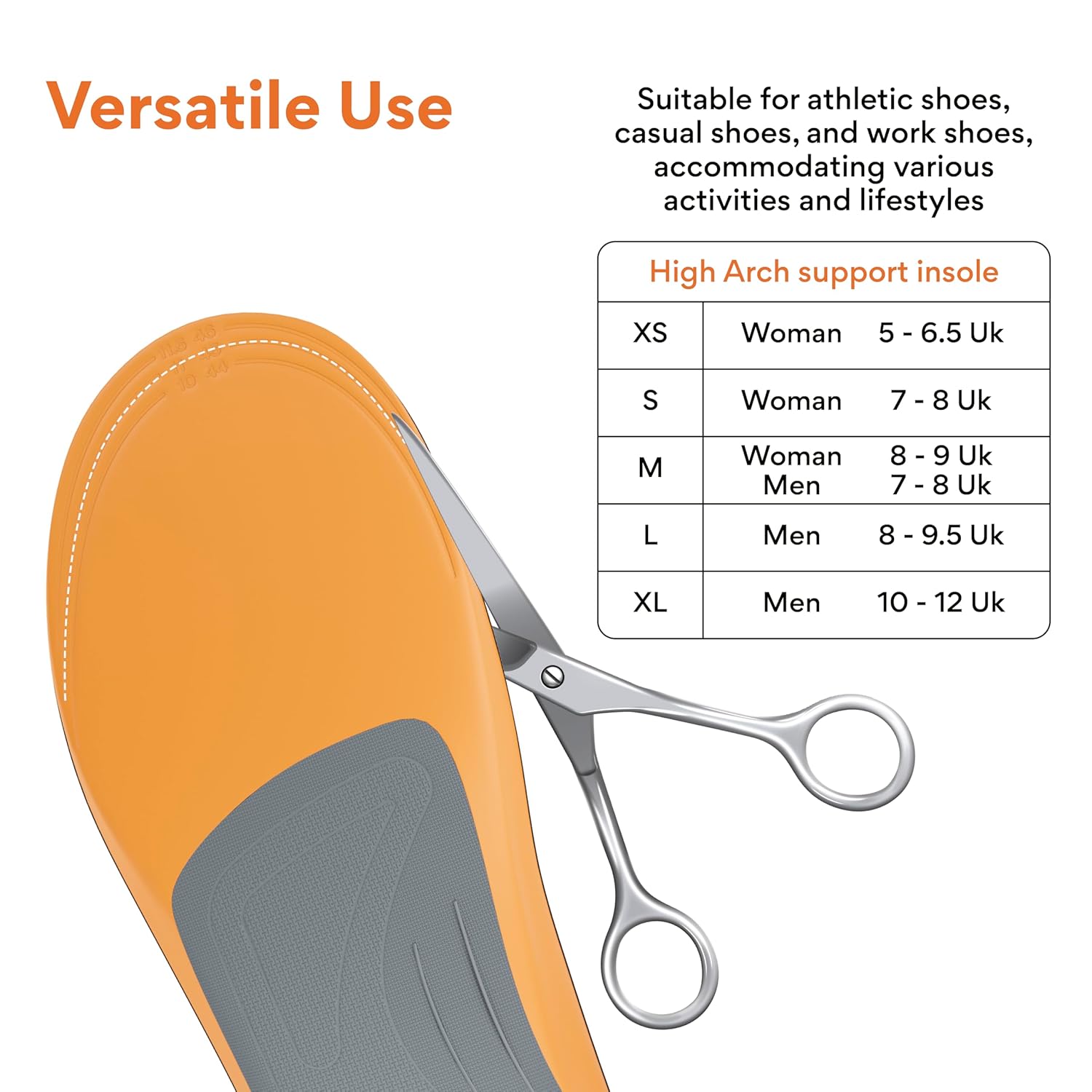 FOVERA Rigid Arch Support Insole for Flat Feet - Orthotic Shoe Inserts for Plantar Fasciitis, Heel Spurs, High Arch, Foot Pain & Enhanced Stability, Trimmable Shoe Soles (L, Men's 8-9.5 UK)