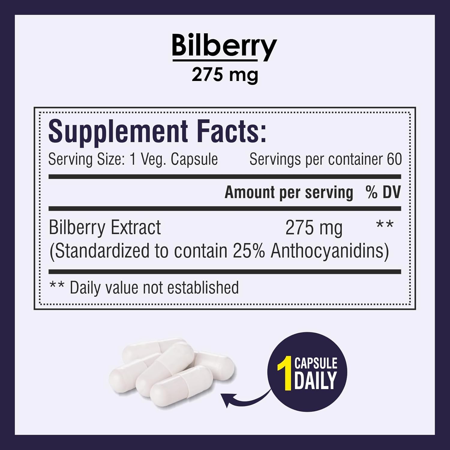 Biotrex Nutraceuticals Bilberry Extract 275mg | Anthocyanidins | Healthy Vision, Antioxidant & Eye Health Supplement | 60 Capsules
