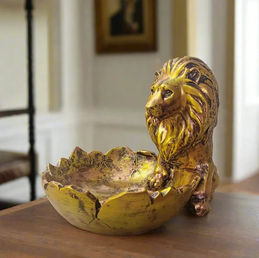 Alila Lion Babbar Sher Bowl Tray Statue Showpiece Idol for Gifting & Home Table Living Room Decor Decoration Golden