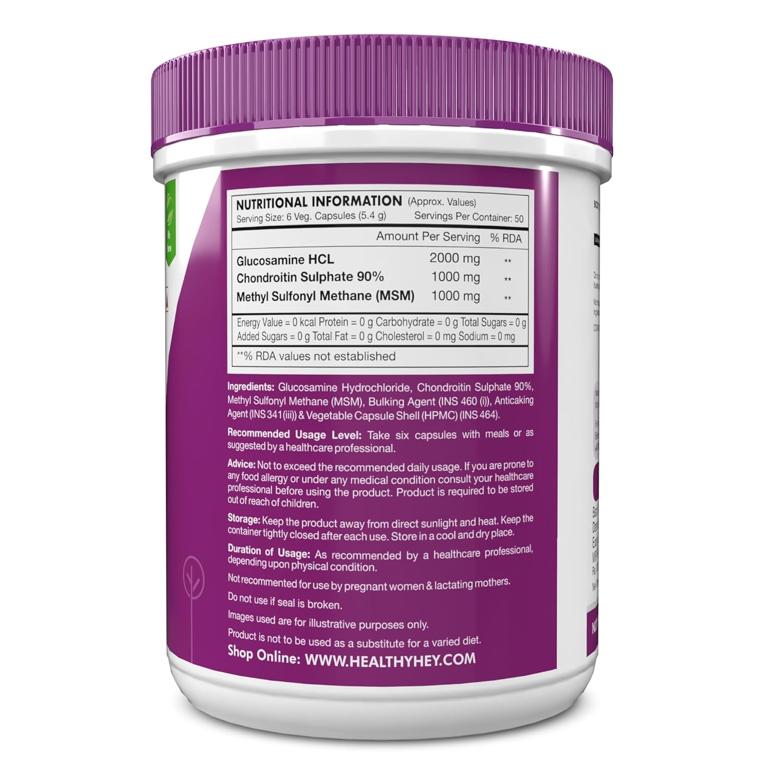 HealthyHey Nutrition Double Strength Glucosamine Chondroitin and MSM for Cartilage; Joint and Bone 300 Capsules
