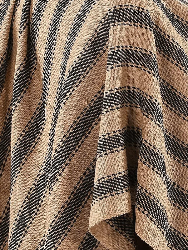 Sashaa World Striped Throw Medium with Tasselled Edges Colour Camel