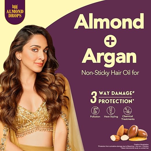 Bajaj Almond Drops Non Sticky Hair Oil With Almond and Argan Oil - 200 ml