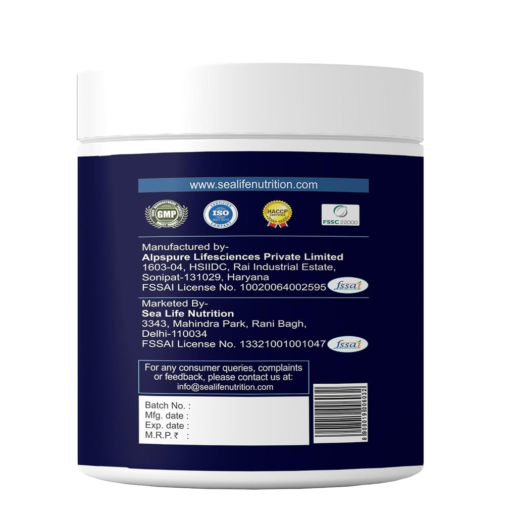 Sea life Marine Collagen Powder | Fish Collagen(300 GM) with Hyaluronic acid, Vitamin-C,Biotin & Glutathione for Hair, Nails, Skin, Muscle and Joints Health (Orange Flavour) Pack of-1