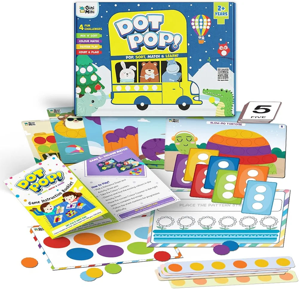 GiniMini DOT POP Activity Kit for Kids 2–5 150+ Elements Colour Counting Sorting & Matching Games Early Learning Motor Skills Reusable Mess-Free & Screen-Free Fun