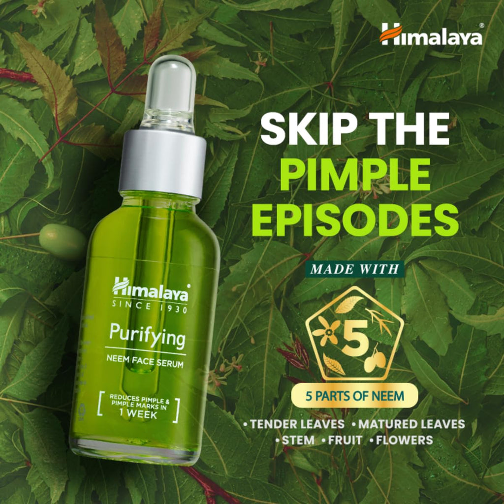 Himalaya Purifying Neem Face Serum | 2% Natural Salicylic Acid & Cica & Neem | Reduces Acne & Acne Marks | Tightens pores & soothes inflammation | Made with 98% Natural Origin Ingredients | Made for Acne prone skin | 15 ml