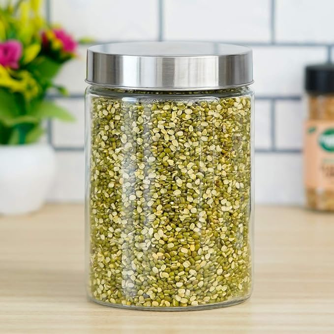 Femora Kitchen Storage Jars Borosilicate Glass With Steel Lid Air Tight Kitchen Jar and Container | 1100 Ml | Pack of 1