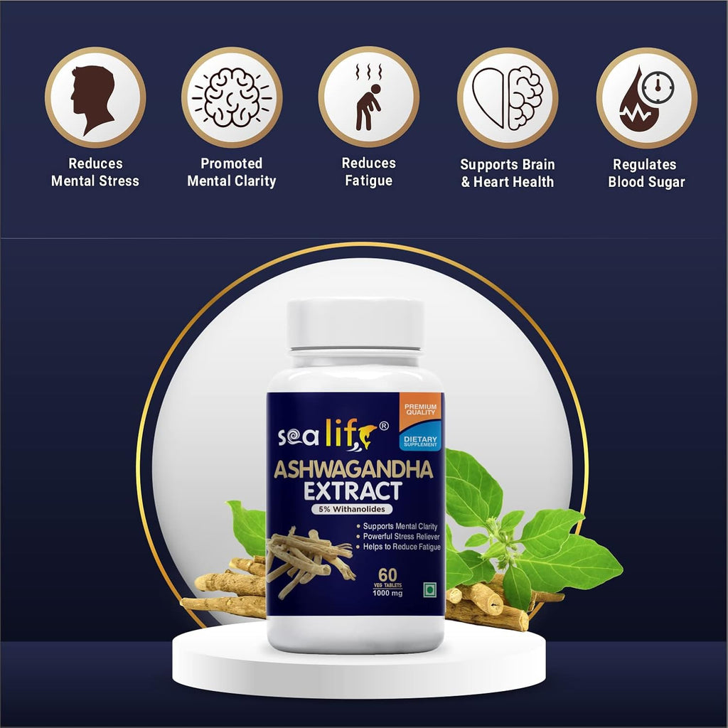 Sea Life Ashwagandha Extract (60 Tablets) 100% Natural Ashwagandha | Stress Relief | Help to Reduced fatigue | Immunity Booster