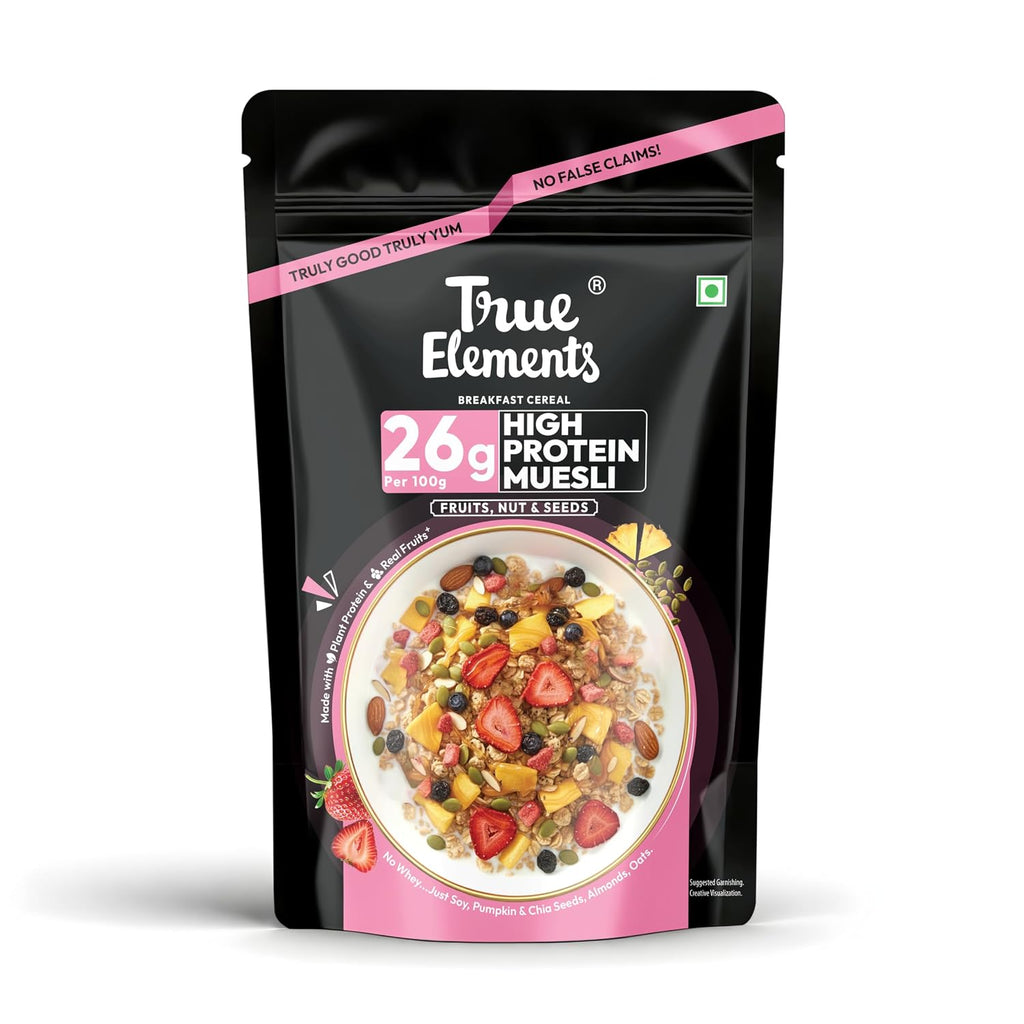 True Elements High Protein Muesli 400g | 26g Protein | Fruit,Nuts & Seeds | Healthy Breakfast Cereal | Rich in Nuts, Seeds & Wholegrains | No Added Preservatives
