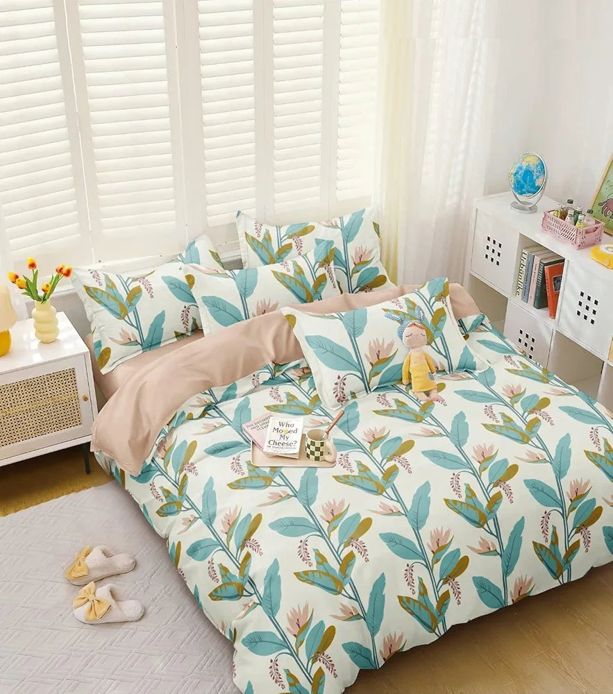 The Home Style Cotton Feel Glace Cotton All Around Elastic Fitted Printed King Size Double Bed Bedsheet With 2 Pillow Cover 300 TC Persian Green