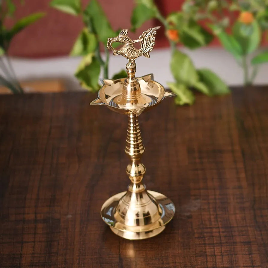 Brass Peacock Mahabharat Diya Oil Lamp
