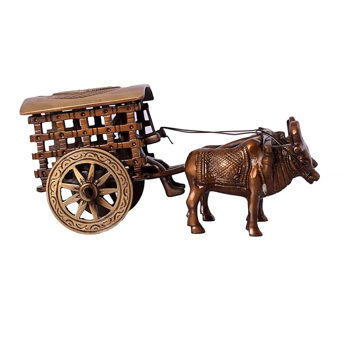 Ecraftindia Antique Finish Village Bullock Cart Brass Showpiece | Brown