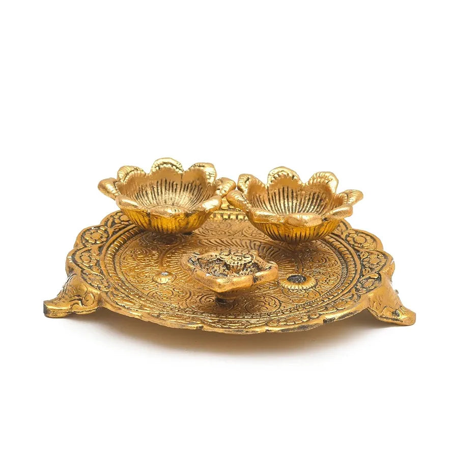 Chhariya Crafts Pooja Thali With Diya for Home and Office Temple