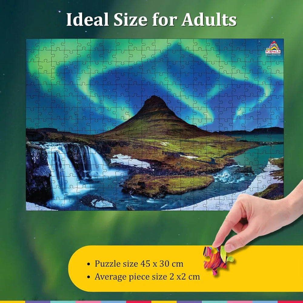 Playhills Night Sky Aurora Borealis 300 Piece Wooden Jigsaw Puzzle for Adults & Kids Digital Detox & Stress Relief Engaging for ADHD Autistic Game for 8+ Years