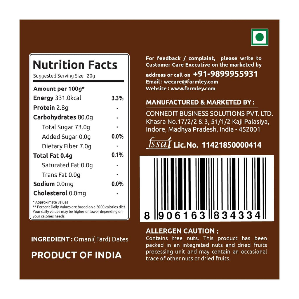 Farmley Omani Fard Dates/Khajur, 500 g | Healthy Snacks, Rich in Fibre, Naturally Sweet, Naturally Low-Fat Food