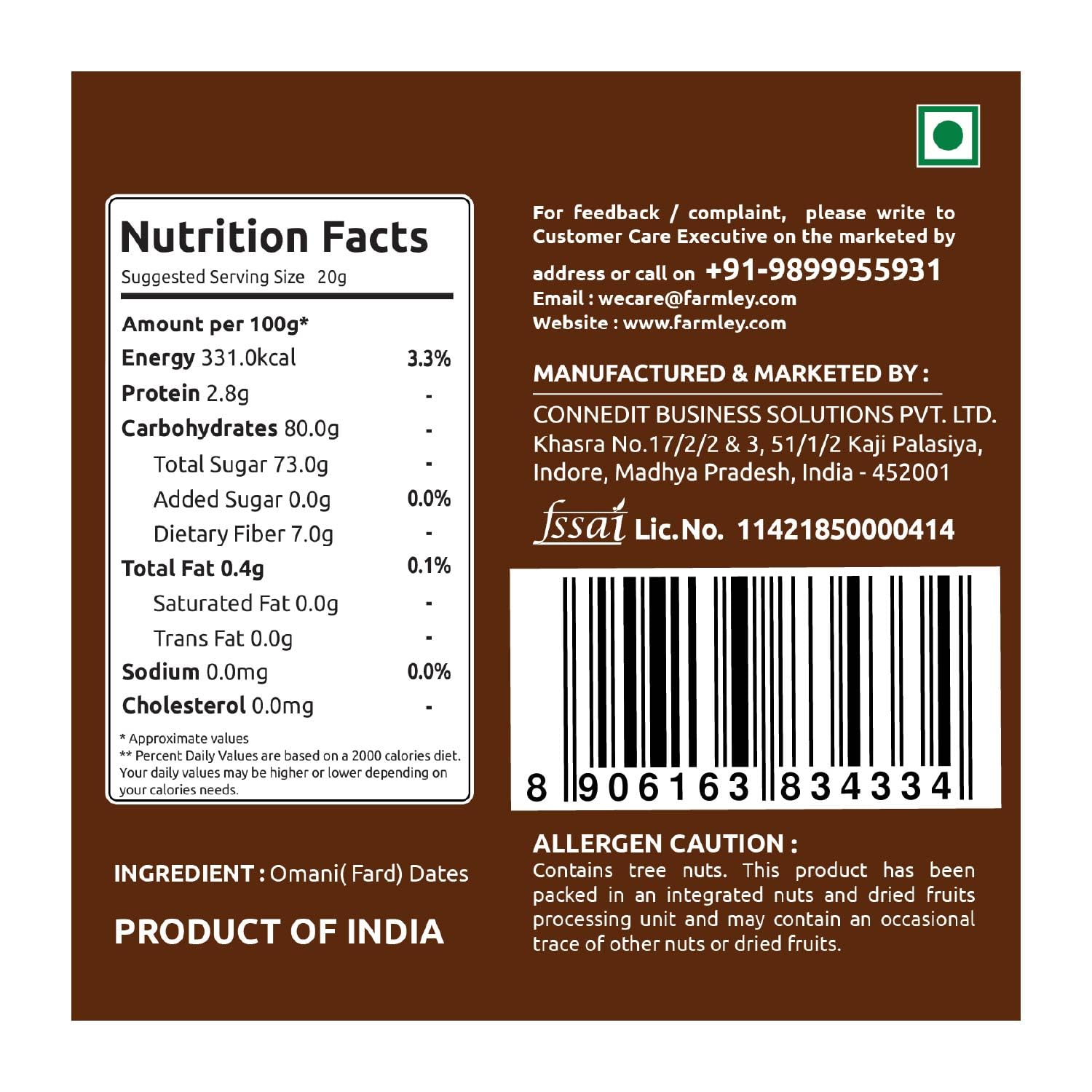 Farmley Omani Fard Dates/Khajur, 500 g | Healthy Snacks, Rich in Fibre, Naturally Sweet, Naturally Low-Fat Food