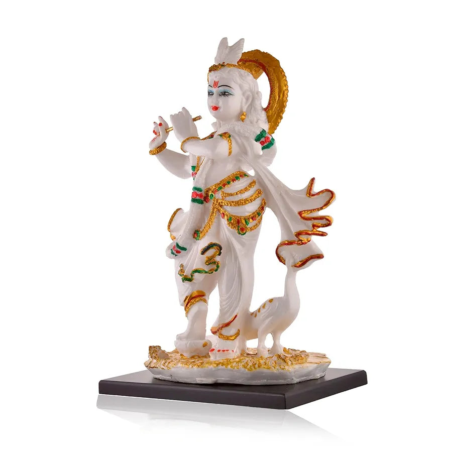CraftVatika Krishna Playing Flute Standing Idol Statue Marble Dust Krishana Dancing Krishna Ji