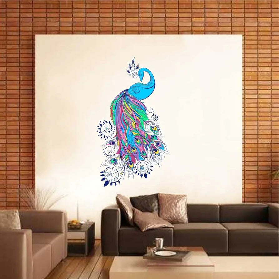 Rawpockets Decal Bluish Peacock Wall Sticker Height 60cm X Width 110cm