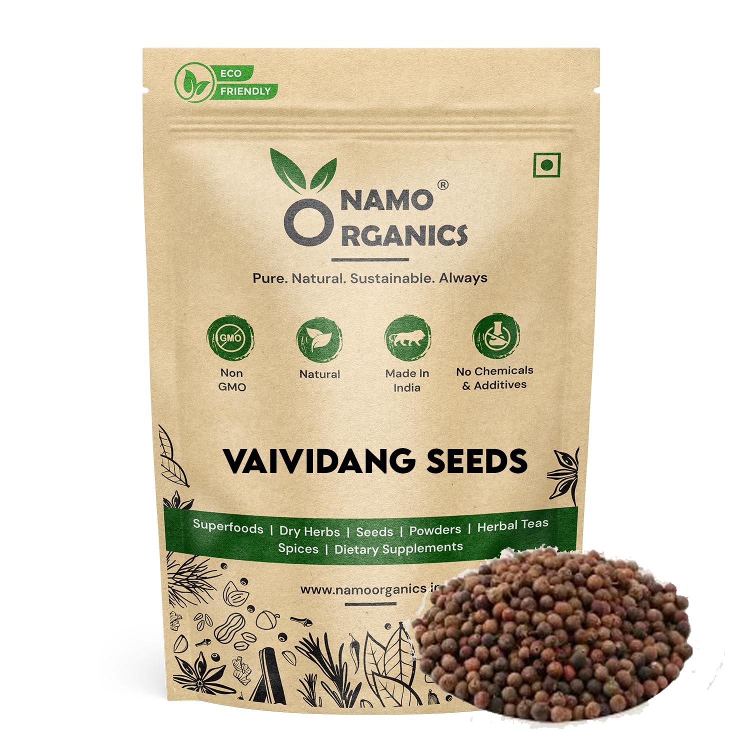Namoorganics Vaividang Seeds 150gm | Baividang Seed | Embelia Ribes | baibadang