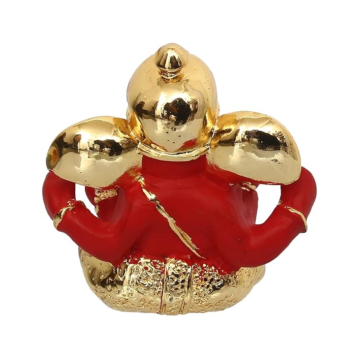 Ecraftindia Gold Plated Red Dhoti Ganesha Decorative Showpiece for Home/ Temple/ Office/ Car Dashboard