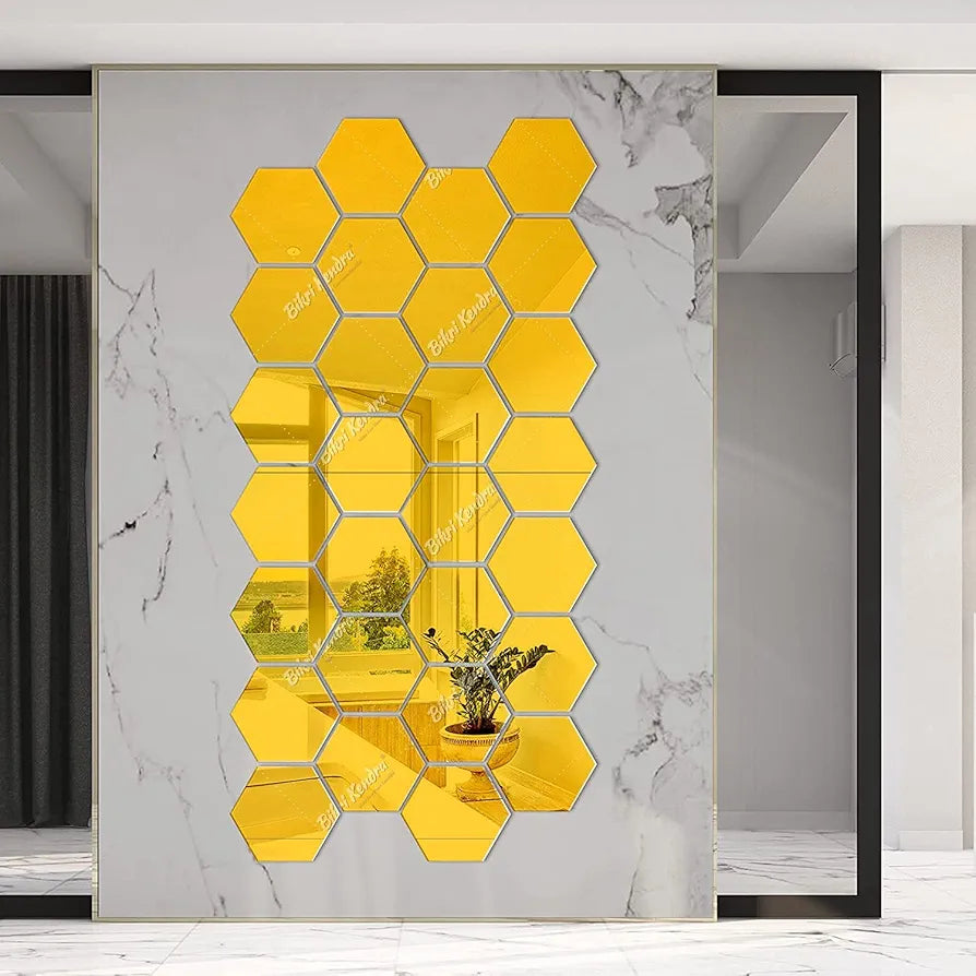 Bikri Kendra Hexagon Stickers for Wall Hexagon Wall Stickers Acrylic Mirror Wall Decor Sticker Hexagonal Mirror Wall Sticker