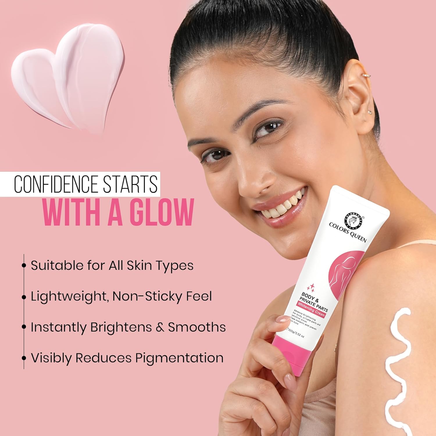Colors Queen Body & Private Parts Whitening Cream | Dermatologist Tested Retinol Cream for Dark Body Parts Like Neck, Ankles, Knuckles, Armpits, Thighs & Elbows with Niacinamide and Hyaluronic Acid â€“ 100g