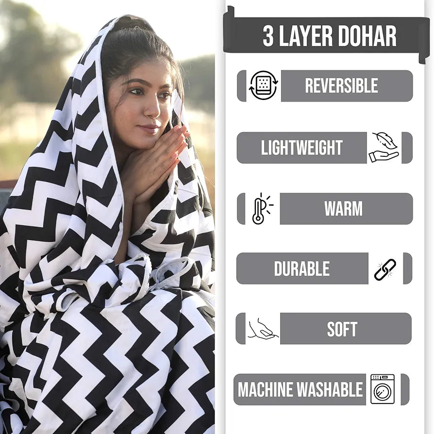 Divine Casa 120 GSM Microfiber Double Dohar Soft & Lightweight Throw Blanket Zig-Zag Pattern Colour Anthracite