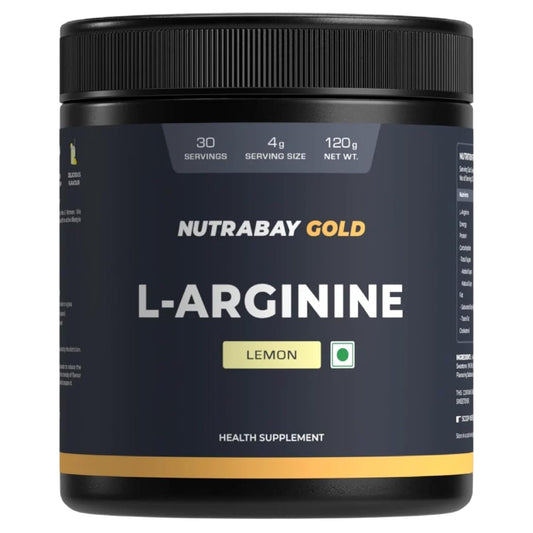 Nutrabay Gold L-Arginine Supplement Powder 120g, Lemon Flavor â€“ Pre Workout Amino Acid for Endurance, Muscle Building & Faster Recovery| Tested for Purity | 100% Authentic