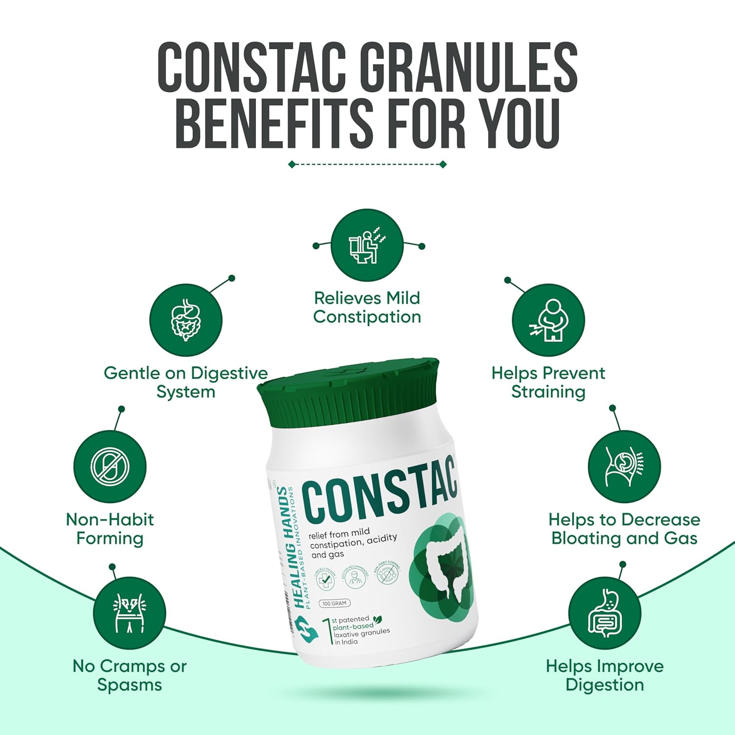 Healing Hands Constac for Relief in Mild Constipation - Mild, Safe, Clinically Proven Ayurvedic Granules 100g
