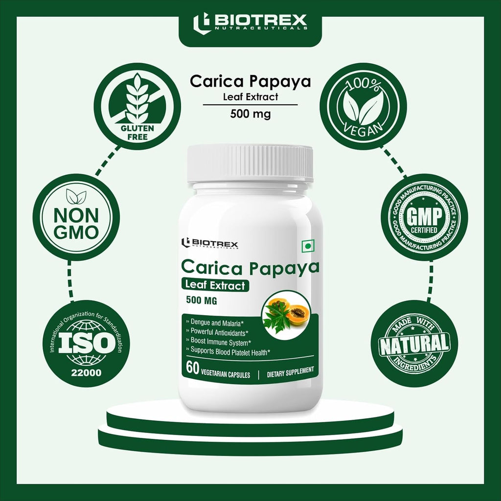 Biotrex Nutraceuticals Carica Papaya Leaf Extract 500mg - 60 Capsules