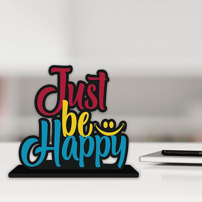 Artvibes Wooden Idols and Figurine Just Be Happy Quotes Table Decor for Office Desk Showpiece | Home Decoration Item