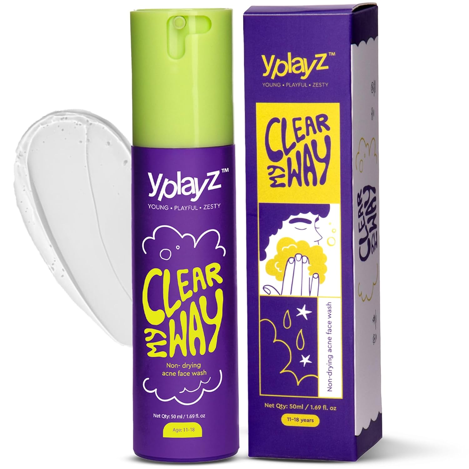 YPlayZ Clear My Way Acne Face Wash for Tweens & Teens - Ages 11-18 - 50 Ml