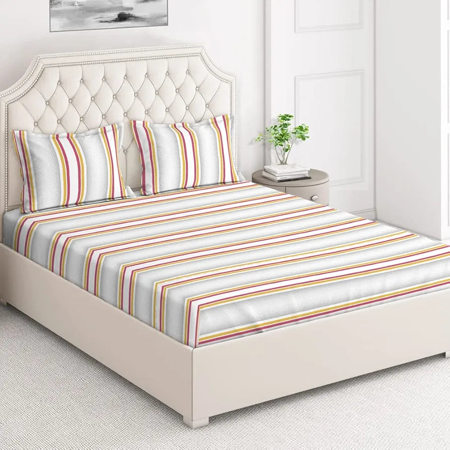 Layers Duracount Bedsheet Set for All Seasons Lightweight 225 CVC King Size Grey Pink