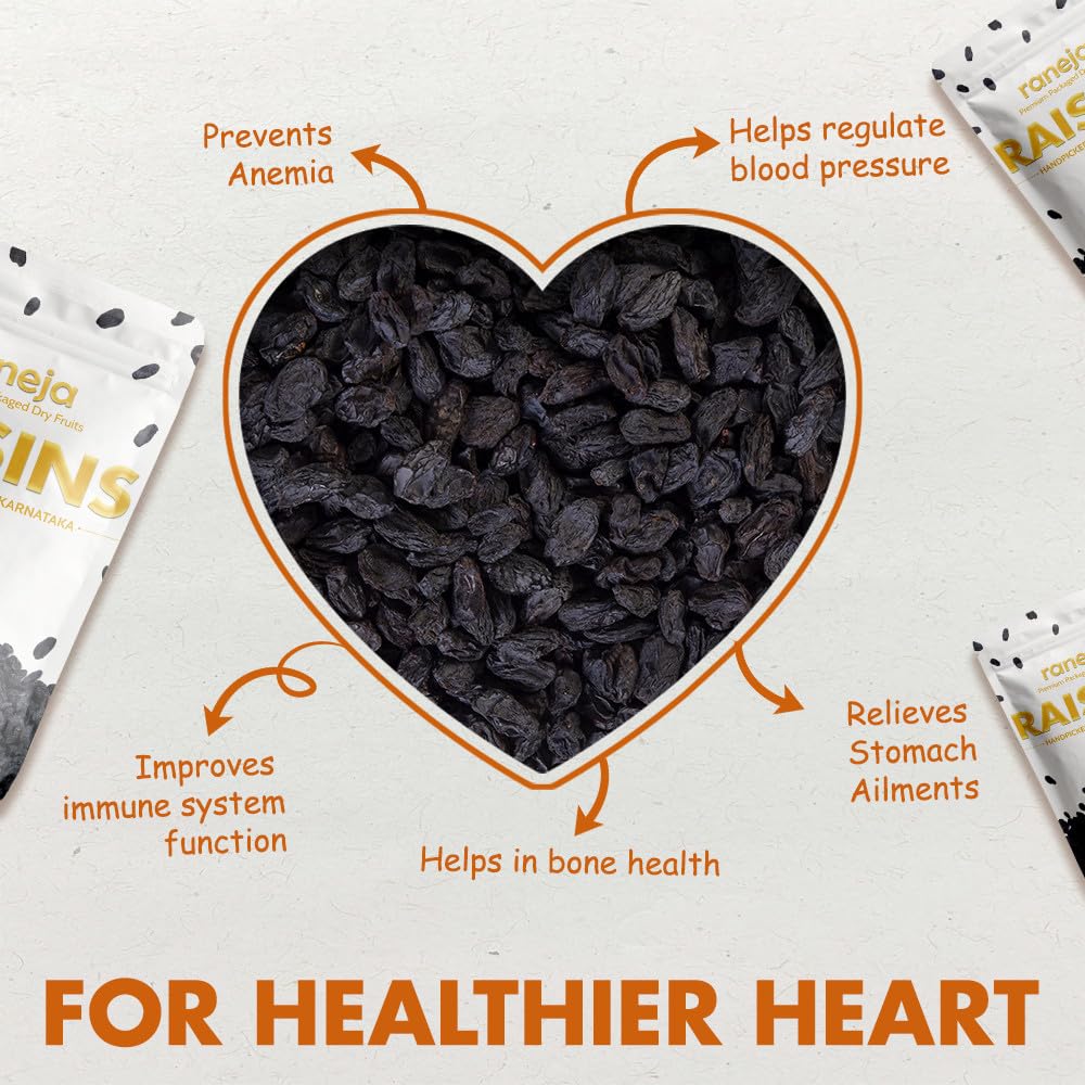 Raneja Premium Afghani Seedless Black Raisins | High in Antioxidant Kali Kishmish/Kismis Dry Fruits, Healthy Snacks | Rich in Fiber & Potassium | Naturally Sweet & Tasty