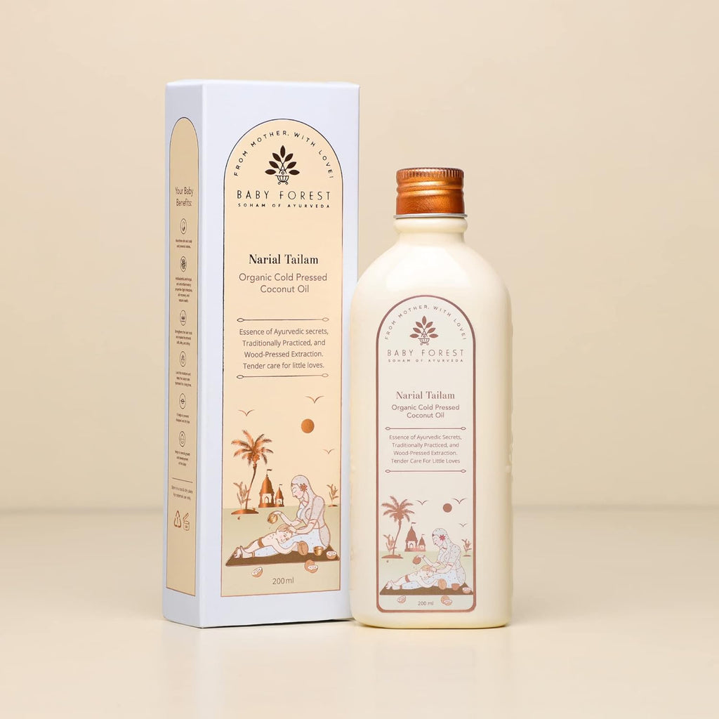 Baby Forest Narial Tailam Organic Cold Pressed Coconut Oil for Baby Skin & Hair Care | 100% Natural & Ayurvedic | Derma Safe & Cruelty-Free | Coconut Oil for Newborn Massage | 200ml
