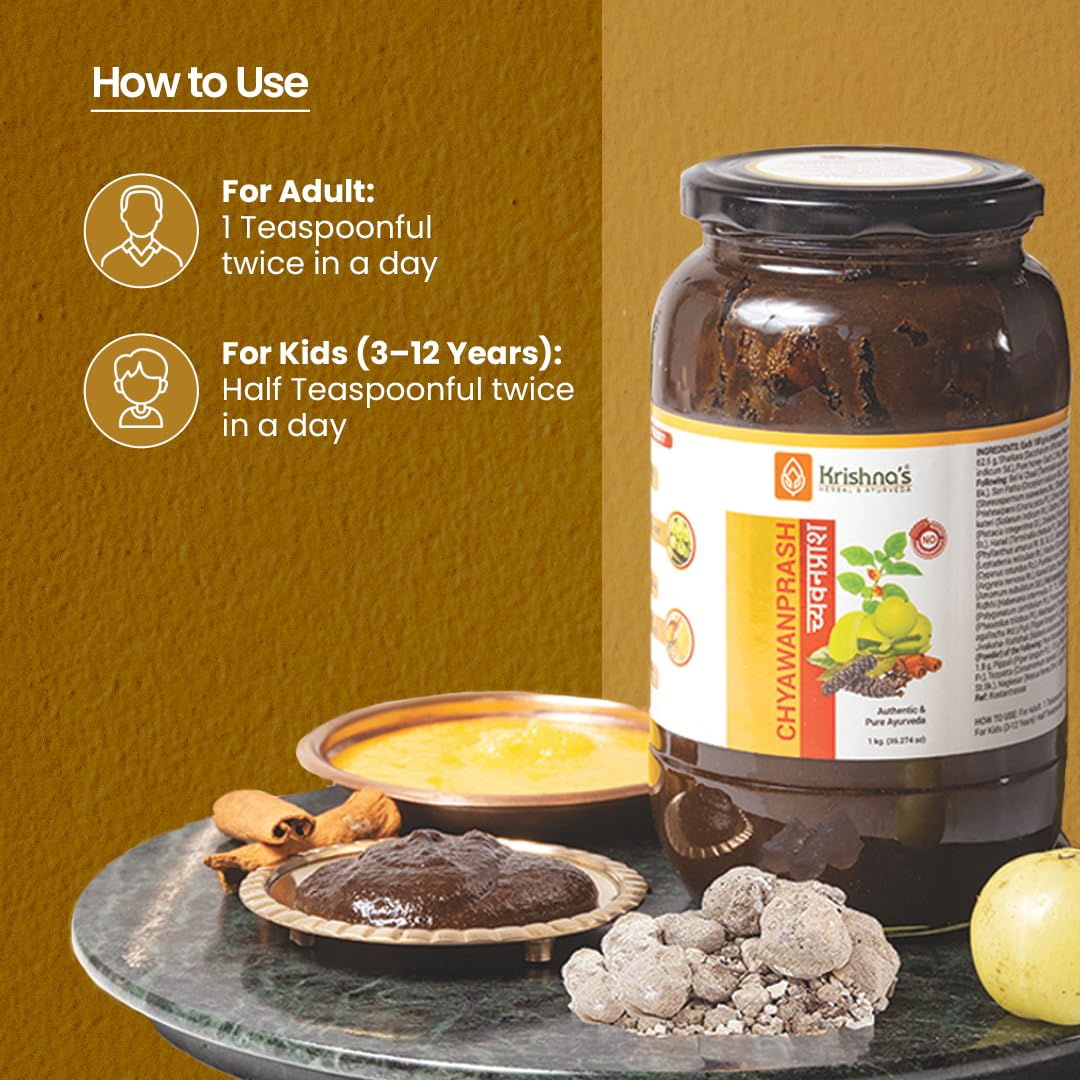 KRISHNA'S HERBAL & AYURVEDA Chyawanprash â€“ Preservative-Free, Boosts Stamina, Immunity and Strength for Kids & Adults, Made with Traditional Ayurvedic Process, 500g (Pack of 1)