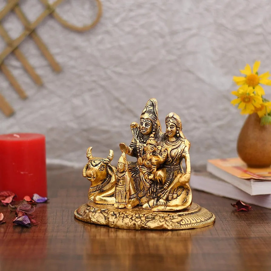 Handcrafted Shiva Parvati Ganesh Idol Shiv Parivar Murti Statue Sculpture Lord Shiva Idols Family Sitting On Nandi Showpiece