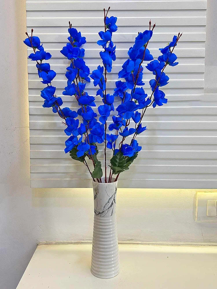 Artificial Flowers Bunch Cherry Blossom Ideal for vase Without vase Blue 55 cm Height Fabric