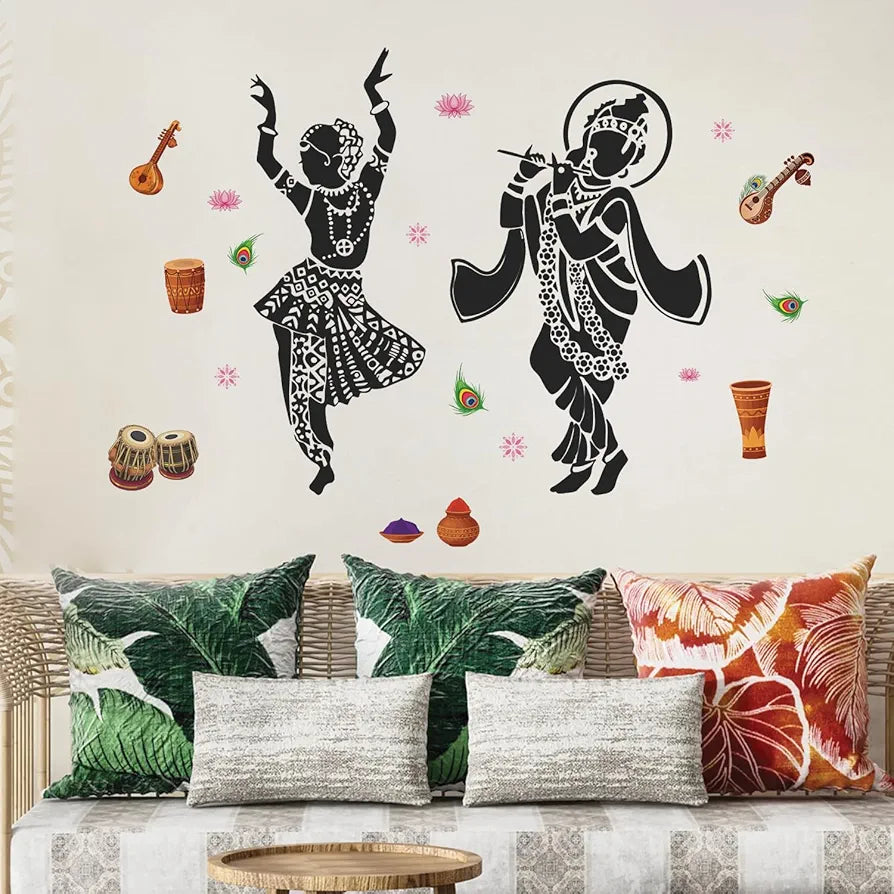 StickMe Lord Radhe Krishna Hindu God Creative Religious Wall Sticker - Self Adhesive Peel & Stick Vinyl Large - 150 x 100 cm