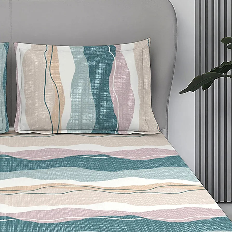 Layers Firenze Floret Cotton Bedsheet Set for All Seasons Lightweight 146 TC King Size Grey Waves