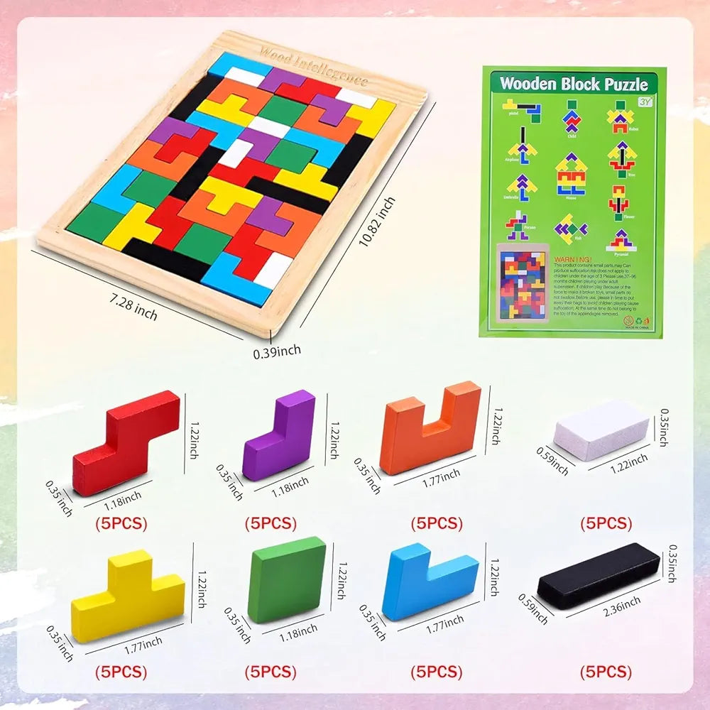 Lefan Wooden Puzzle Blocks for Kids 40 Piece Set, Educational Toy for Toddlers and Preschoolers Adults Wood Intelligence Puzzle for Kids Ages 3-8 Wooden Puzzles