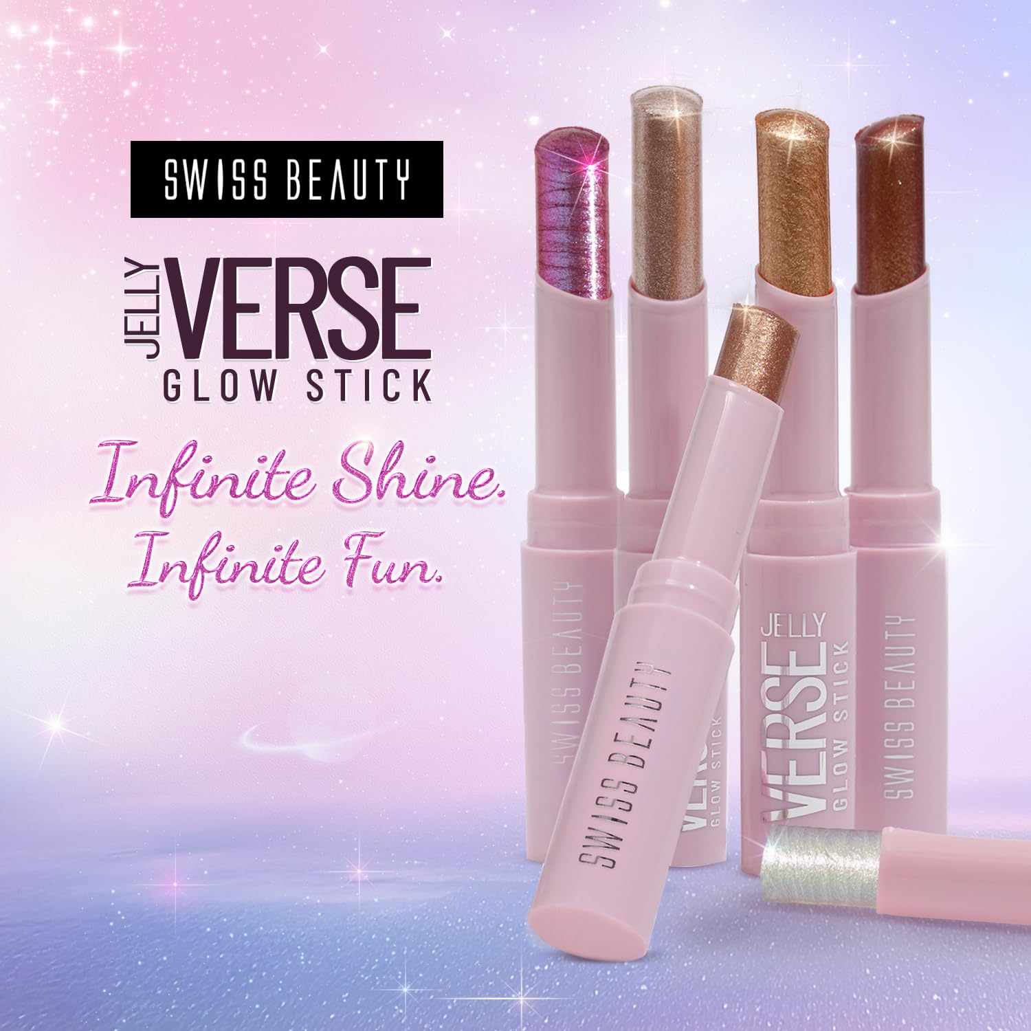 Swiss Beauty Jelly Verse Eyeshadow Glow Stick | Rich Colour Payoff | Crease-Proof | Sparkling Shine | 6 Stellar Shades | Shade- 1. Star Shower, 3g