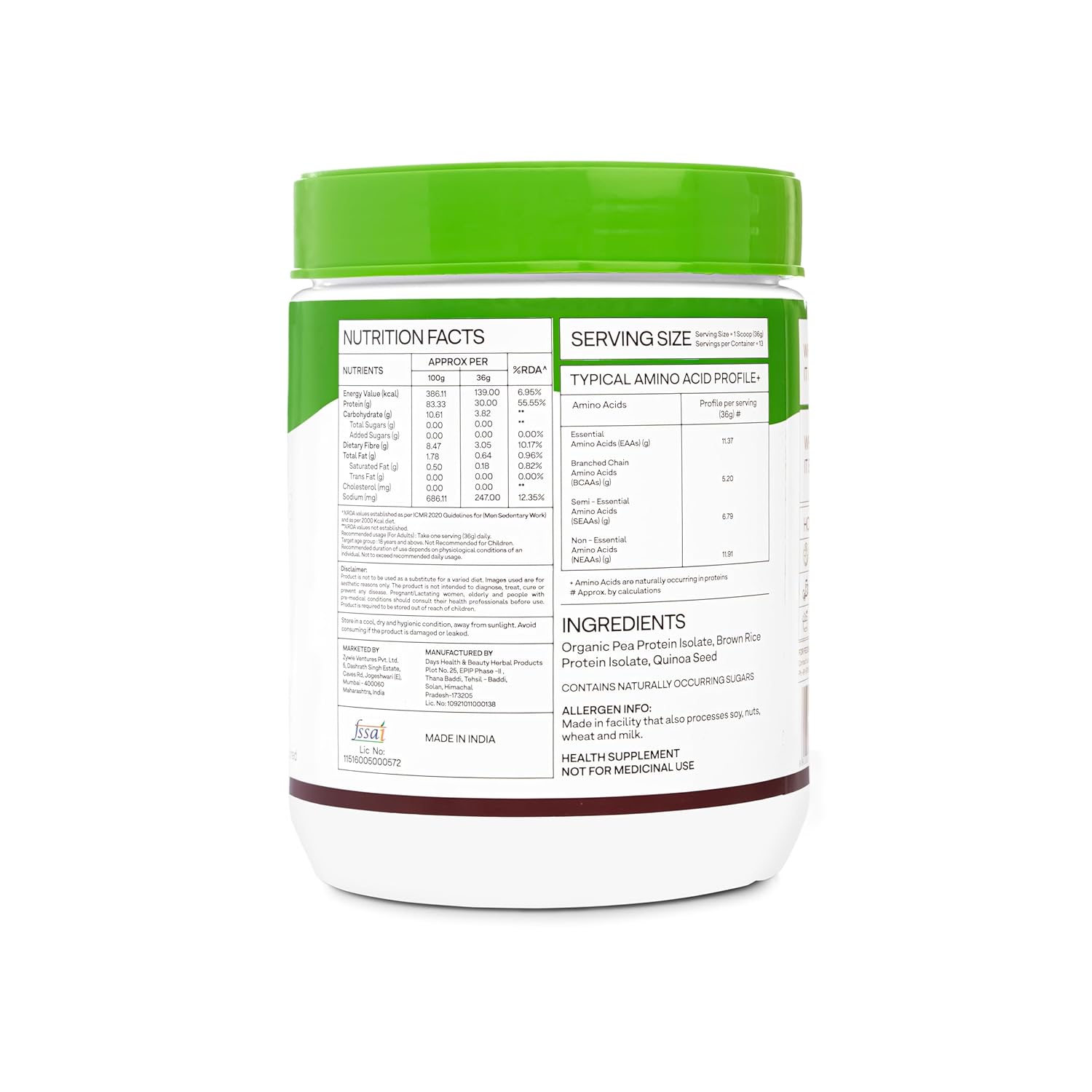 OZiva Plant Protein for Everyday Fitness | 30g Protein - Pea Isolate | Complete Plant Protein Powder | No Added Sugar, Certified Clean & Vegan (Unflavoured, 500g)