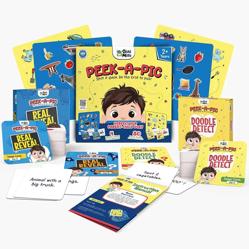 GiniMini Peek-A-Pic 80 Cards Matching Game for Kids 2+ Educational Toy for Memory Focus & Vocabulary Building Preschool Learning Gift