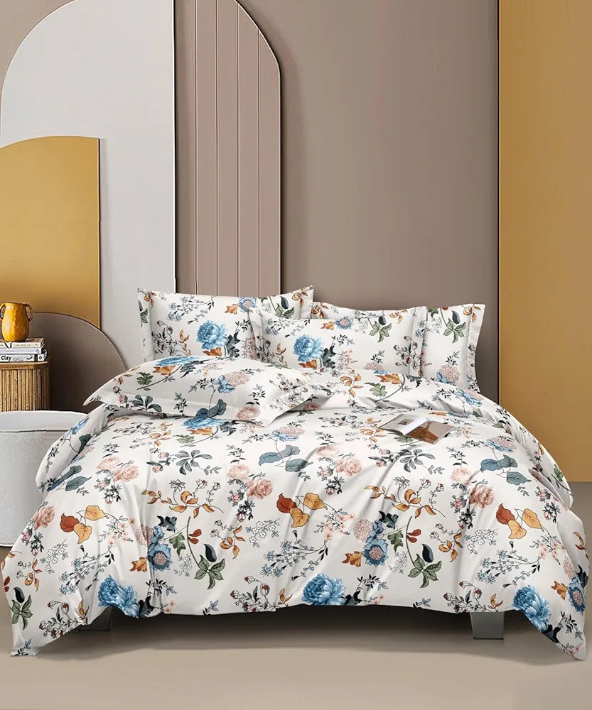The Home Style Supersoft Cotton Feel Glace Cotton King Size Printed Flat Double Bedsheet wih 2 Pillow Cover 400 TC Florenza