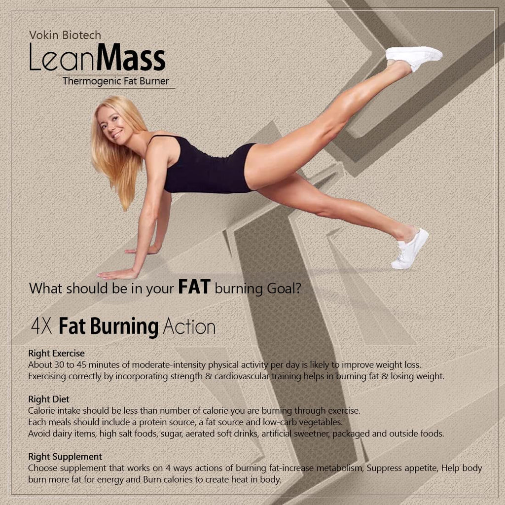 Vokin Biotech Lean Mass Thermogenic Fat Burner with Green tea Extract, N Acetyl L Carnitine, Garcinia Cambogia Weight loss product for Men & Women (60 Tablets)
