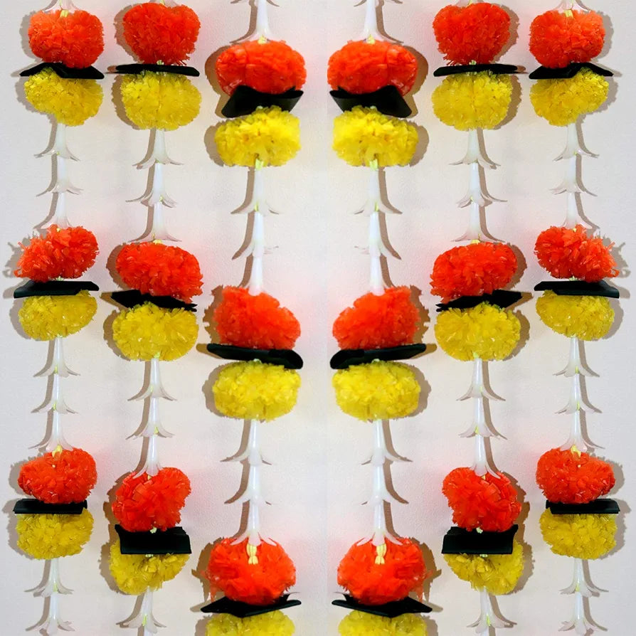 Reusable Artificial Flowers Hanging Garlands with Mango Leaf Artificial Marigold & Lily Flowers Toran Pack of 3 Marigold & Lily