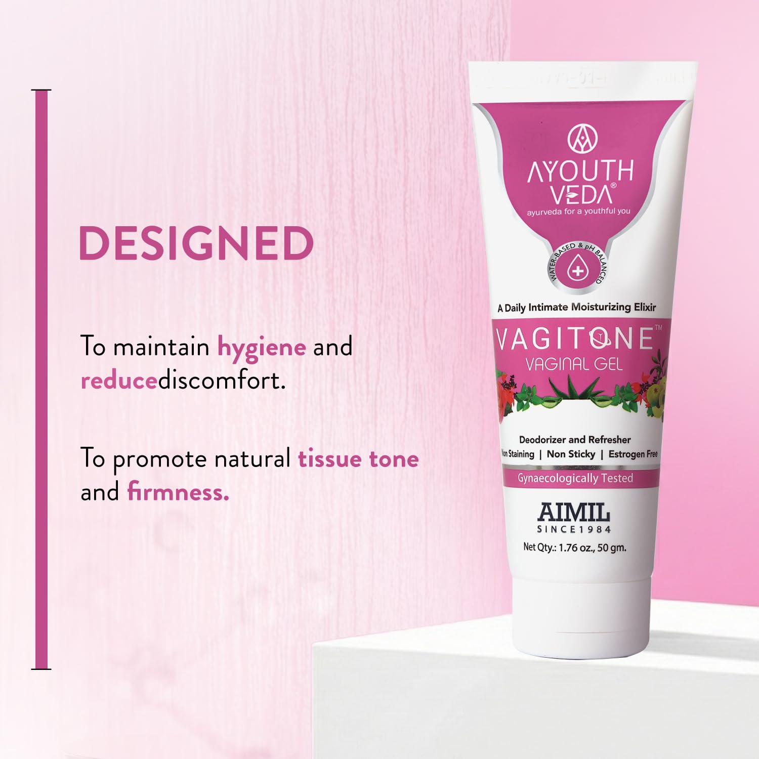 Ayouthveda Vagitone Vaginal Gel for Women | Dual-Action Anti-Infective & Toning Gel | Controls Infections Secretions | Estrogen-Free, Gynaecologically Tested | With Sphatika, Amla & Maju Phal | 50g (Pack of 1)